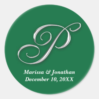 Initial P green monogram custom name favour seal