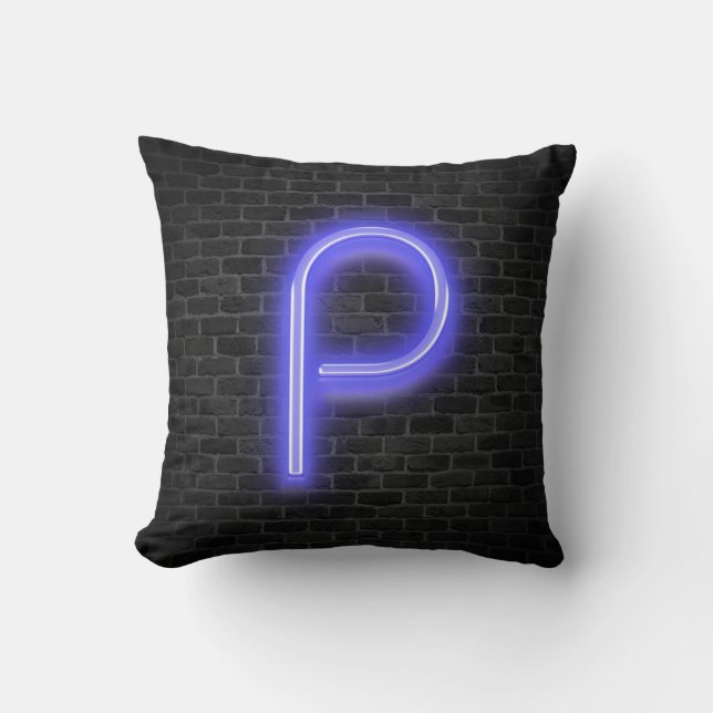 Initial P In Neon Marquee On Brick  Cushion (Front)