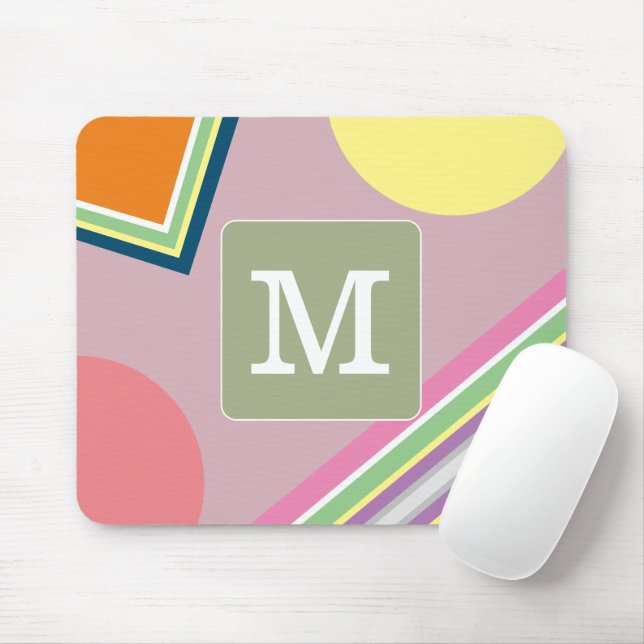 Initial pastel colour block Cute geometric for her Mouse Mat (With Mouse)