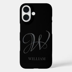 Initial Personalised Elegant Black Grey Monogram iPhone 16 Case