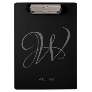 Initial Personalised Elegant Black Grey Monogram  Clipboard