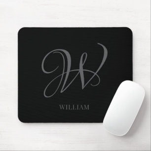 Initial Personalised Elegant Black Grey Monogram  Mouse Mat