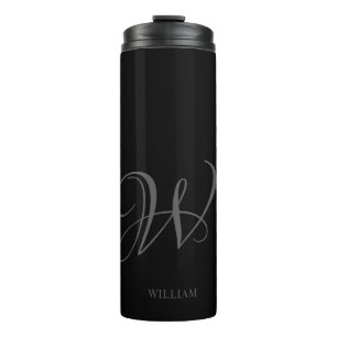 Initial Personalised Elegant Black Grey Monogram  Thermal Tumbler