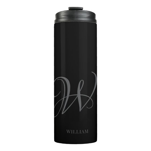 Initial Personalised Elegant Black Grey Monogram  Thermal Tumbler (Front)
