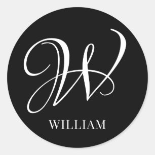 Initial Personalised Elegant Black Monogram  Classic Round Sticker
