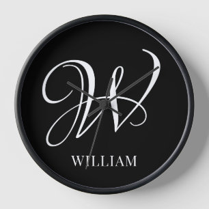 Initial Personalised Elegant Black Monogram  Clock