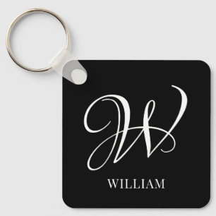 Initial Personalised Elegant Black Monogram  Key Ring