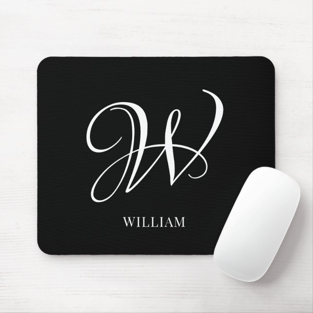 Initial Personalised Elegant Black Monogram  Mouse Mat (With Mouse)