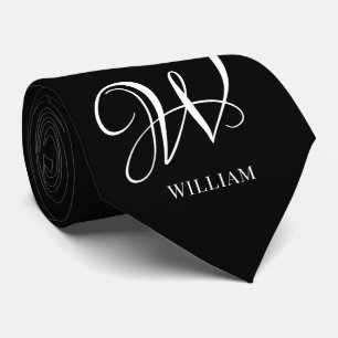 Initial Personalised Elegant Black Monogram Tie