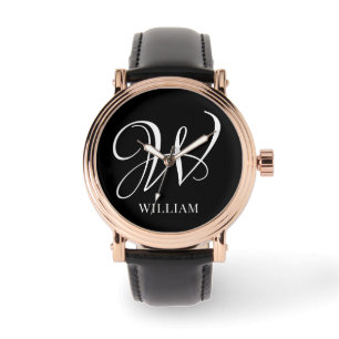 Initial Personalised Elegant Black Monogram  Watch