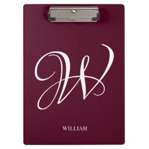 Initial Personalised Elegant Burgundy Monogram  Clipboard