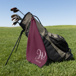Initial Personalised Elegant Burgundy Monogram Golf Towel