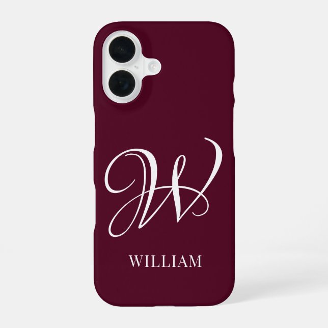 Initial Personalised Elegant Burgundy Monogram  iPhone 16 Case (Back)