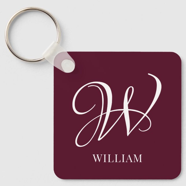 Initial Personalised Elegant Burgundy Monogram  Key Ring (Front)