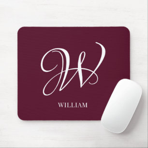 Initial Personalised Elegant Burgundy Monogram  Mouse Mat