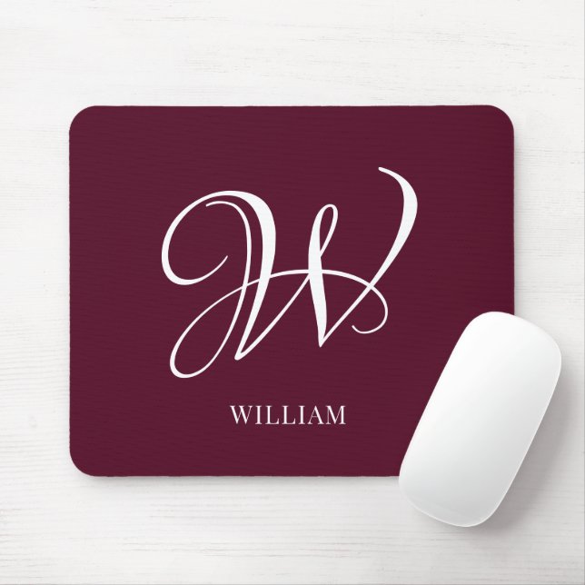 Initial Personalised Elegant Burgundy Monogram  Mouse Mat (With Mouse)