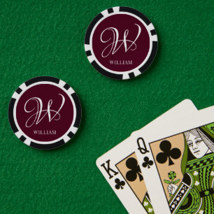 Initial Personalised Elegant Burgundy Monogram Poker Chips