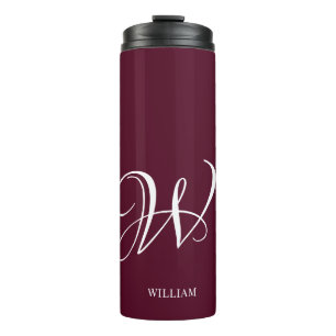 Initial Personalised Elegant Burgundy Monogram  Thermal Tumbler