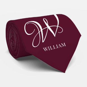 Initial Personalised Elegant Burgundy Monogram  Tie