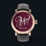 Initial Personalised Elegant Burgundy Monogram  Watch<br><div class="desc">Simple stylish custom initial monogram in modern typography. Perfect custom gift with a personal touch</div>