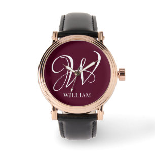 Initial Personalised Elegant Burgundy Monogram Watch