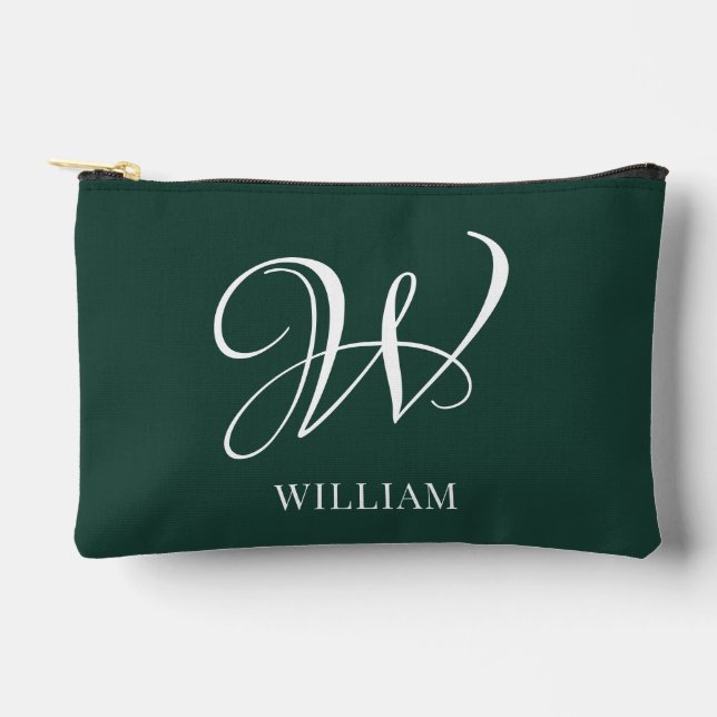 Initial Personalised Elegant Emerald Monogram  Accessory Pouch (Front)