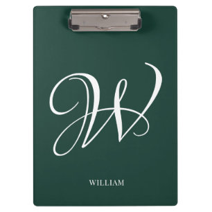 Initial Personalised Elegant Emerald Monogram Clipboard