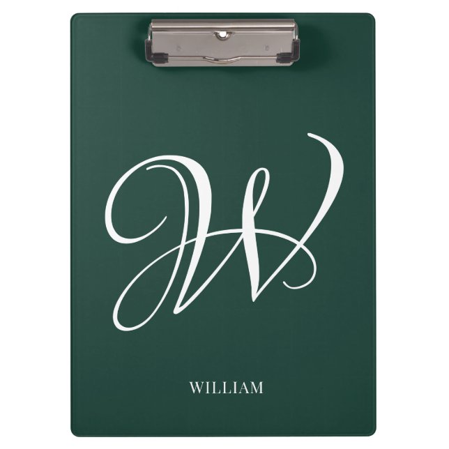 Initial Personalised Elegant Emerald Monogram  Clipboard (Front)