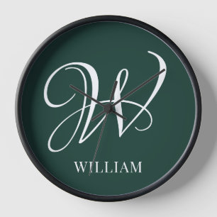 Initial Personalised Elegant Emerald Monogram  Clock
