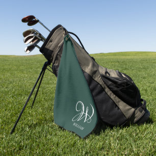Initial Personalised Elegant Emerald Monogram  Golf Towel