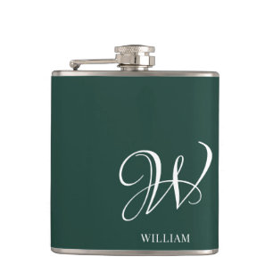 Initial Personalised Elegant Emerald Monogram  Hip Flask