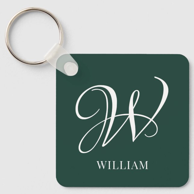 Initial Personalised Elegant Emerald Monogram  Key Ring (Front)
