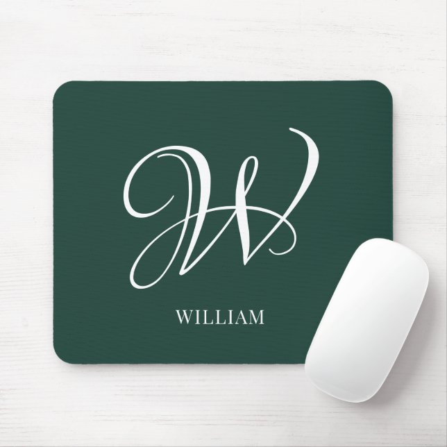Initial Personalised Elegant Emerald Monogram  Mouse Mat (With Mouse)
