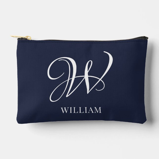 Initial Personalised Elegant Navy Blue Monogram  Accessory Pouch (Front)