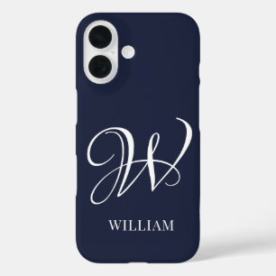 Initial Personalised Elegant Navy Blue Monogram iPhone 16 Case