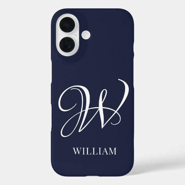 Initial Personalised Elegant Navy Blue Monogram  Case-Mate iPhone Case (Back)