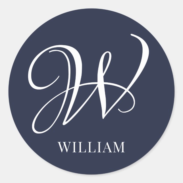 Initial Personalised Elegant Navy Blue Monogram  Classic Round Sticker (Front)