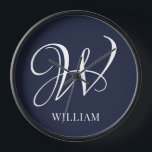 Initial Personalised Elegant Navy Blue Monogram  Clock<br><div class="desc">Simple stylish custom initial monogram in modern typography. Perfect custom gift with a personal touch</div>