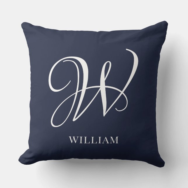 Initial Personalised Elegant Navy Blue Monogram  Cushion (Front)