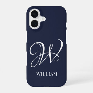 Initial Personalised Elegant Navy Blue Monogram iPhone 16 Case