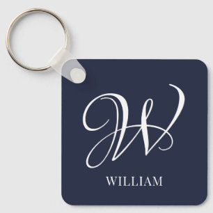 Initial Personalised Elegant Navy Blue Monogram Key Ring