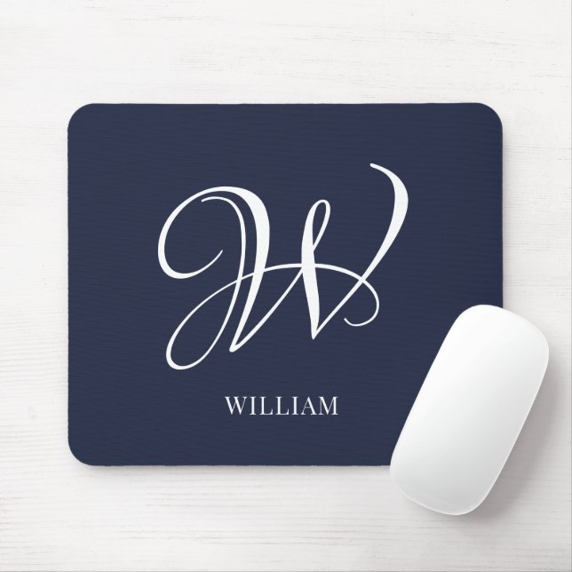 Initial Personalised Elegant Navy Blue Monogram  Mouse Mat (With Mouse)