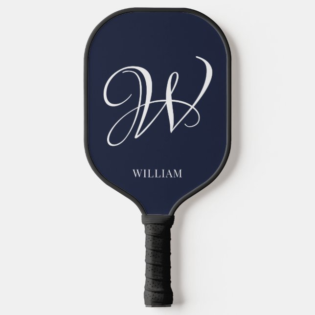 Initial Personalised Elegant Navy Blue Monogram  Pickleball Paddle (Front)
