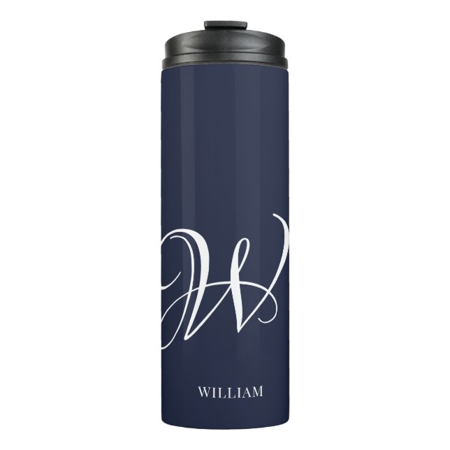 Initial Personalised Elegant Navy Blue Monogram  Thermal Tumbler (Front)