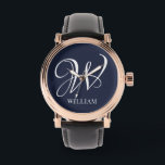 Initial Personalised Elegant Navy Blue Monogram  Watch<br><div class="desc">Simple stylish custom initial monogram in modern typography. Perfect custom gift with a personal touch</div>