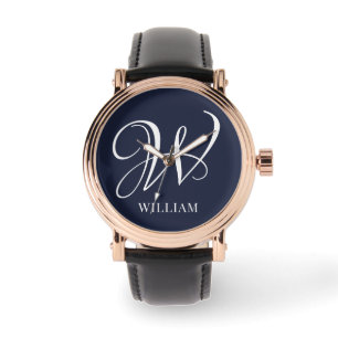 Initial Personalised Elegant Navy Blue Monogram Watch