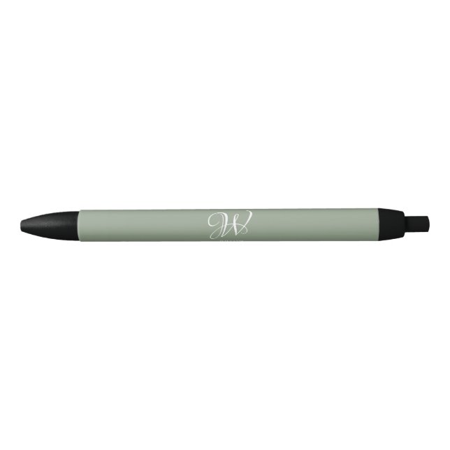 Initial Personalised Elegant Sage Green Monogram  Black Ink Pen (Front)