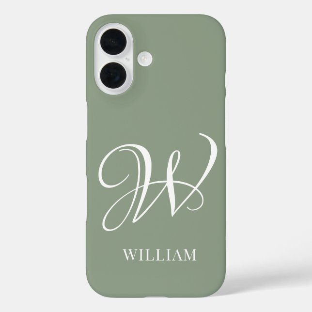Initial Personalised Elegant Sage Green Monogram  Case-Mate iPhone Case (Back)