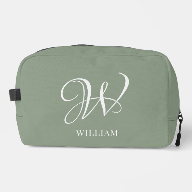 Initial Personalised Elegant Sage Green Monogram  Dopp Kit (Front)