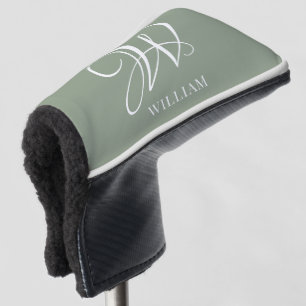 Initial Personalised Elegant Sage Green Monogram  Golf Head Cover